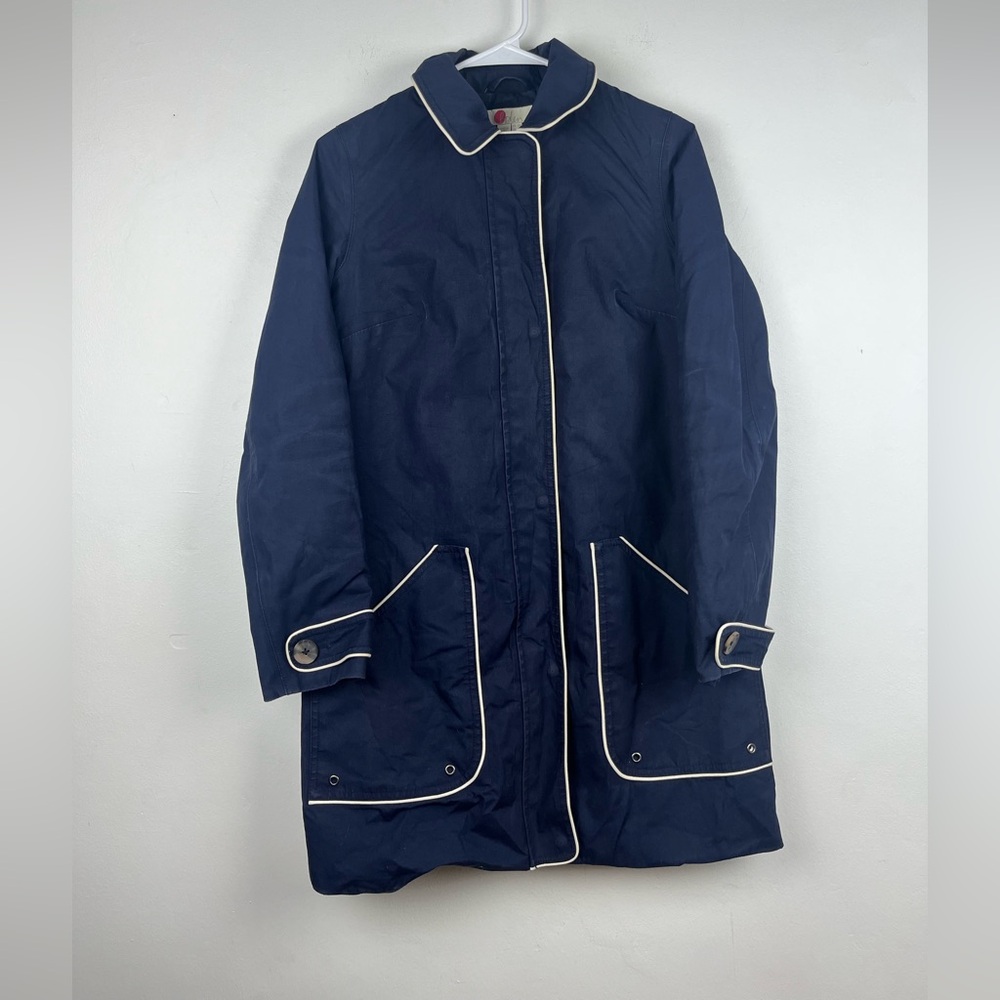 Boden Women’s Anya Waterproof Mac Coat Parka Trench Navy Blue/White Trim Size 4R